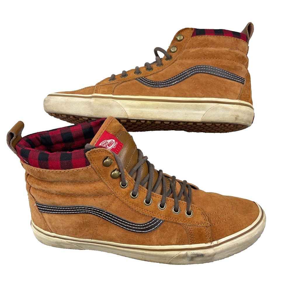 Vans Sk8-Hi MTE Sneakers Mens 11.5 Brown Suede Buffalo Plaid Scotchgard 721454